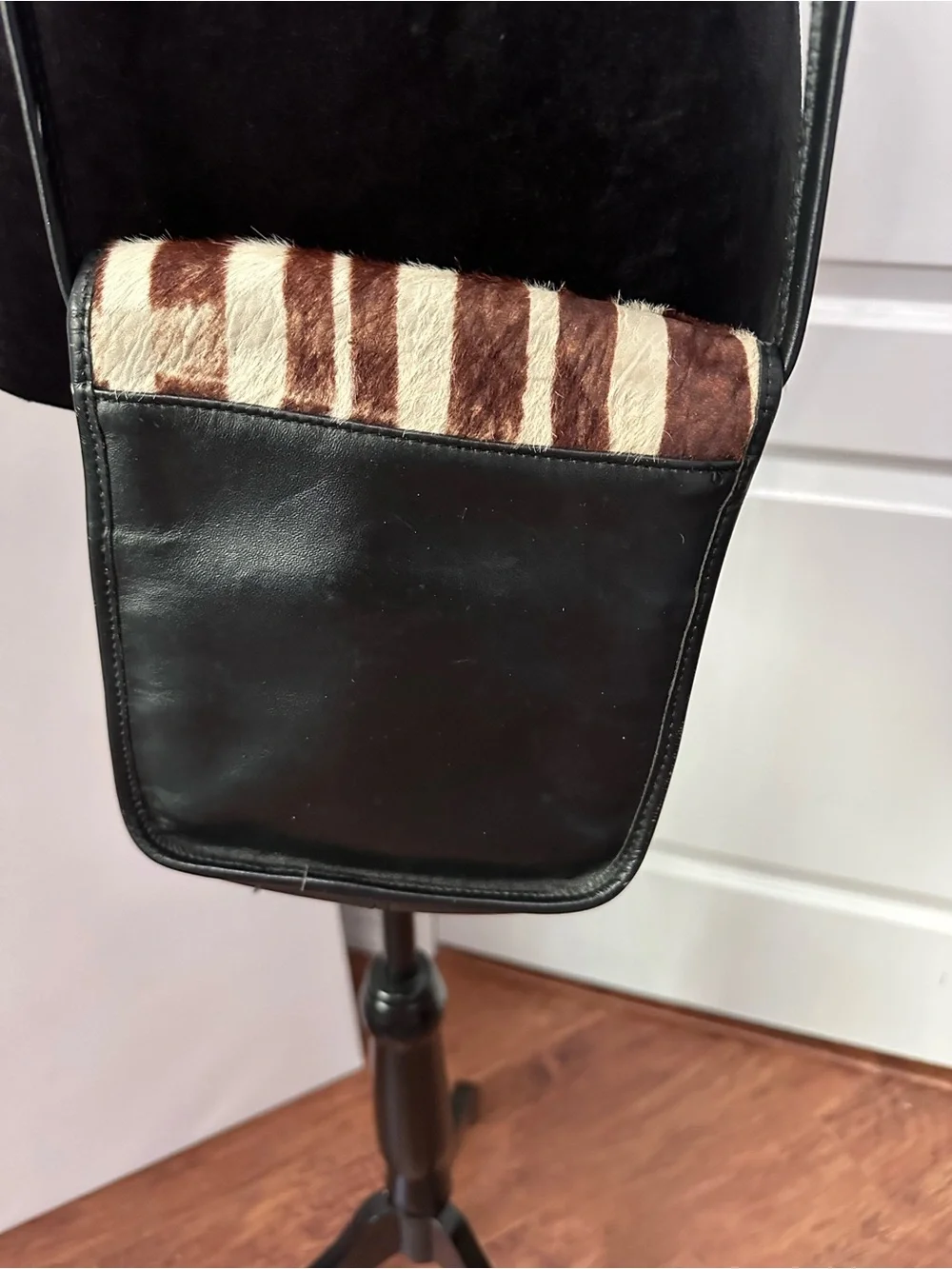 Vintage Zebra Print Hair-on-Hide Crossbody Bag - Genuine Leather - Made in USA